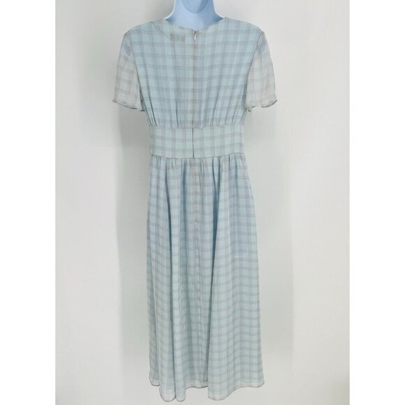 Emporio Armani Check Print Chiffon Dress US Size 2 Midi Length Blue - Picture 3 of 14